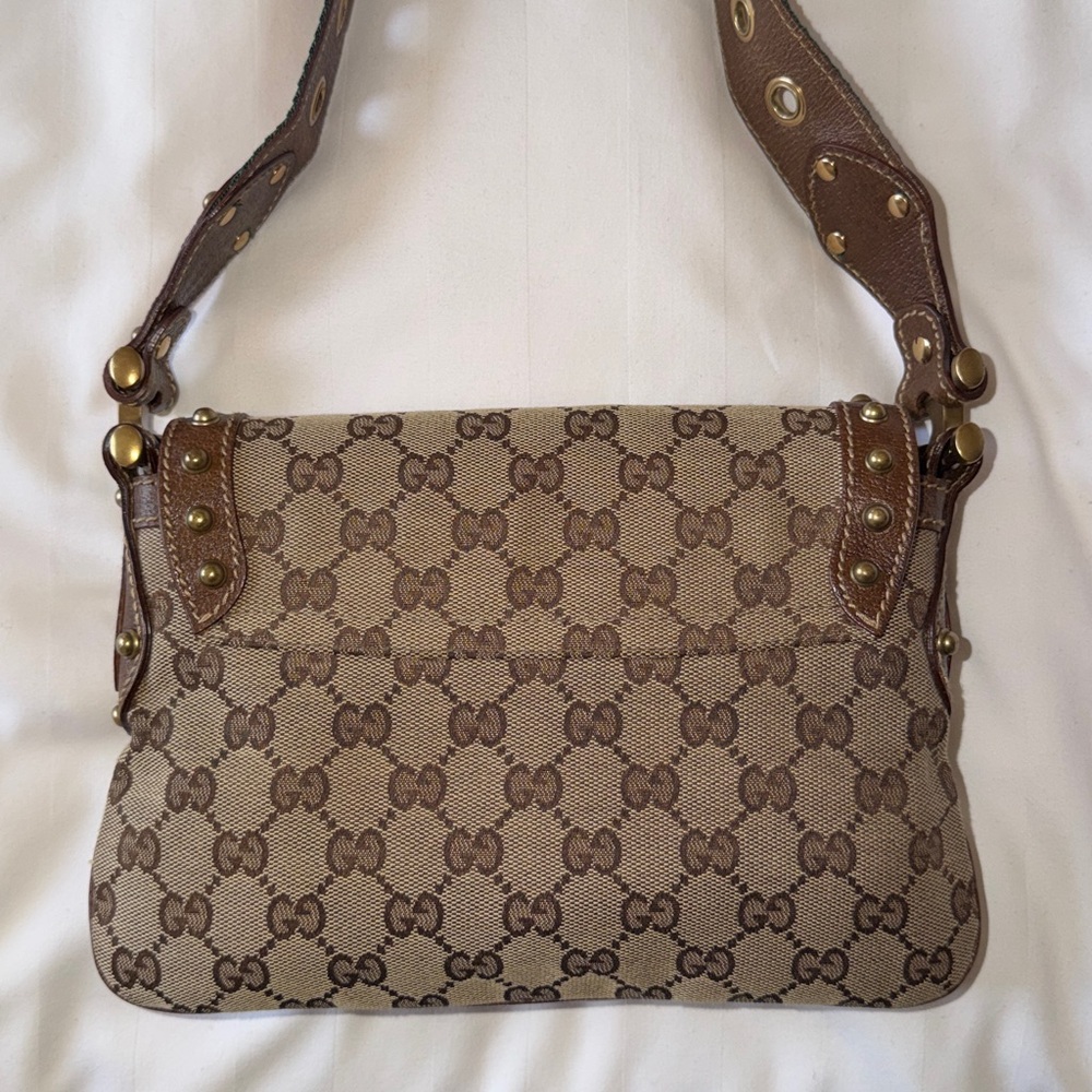 ‼️Vintage Gucci Pelham Runway Studded GG Monogram Striped Strap Shoulder Bag - Picture 5 of 16